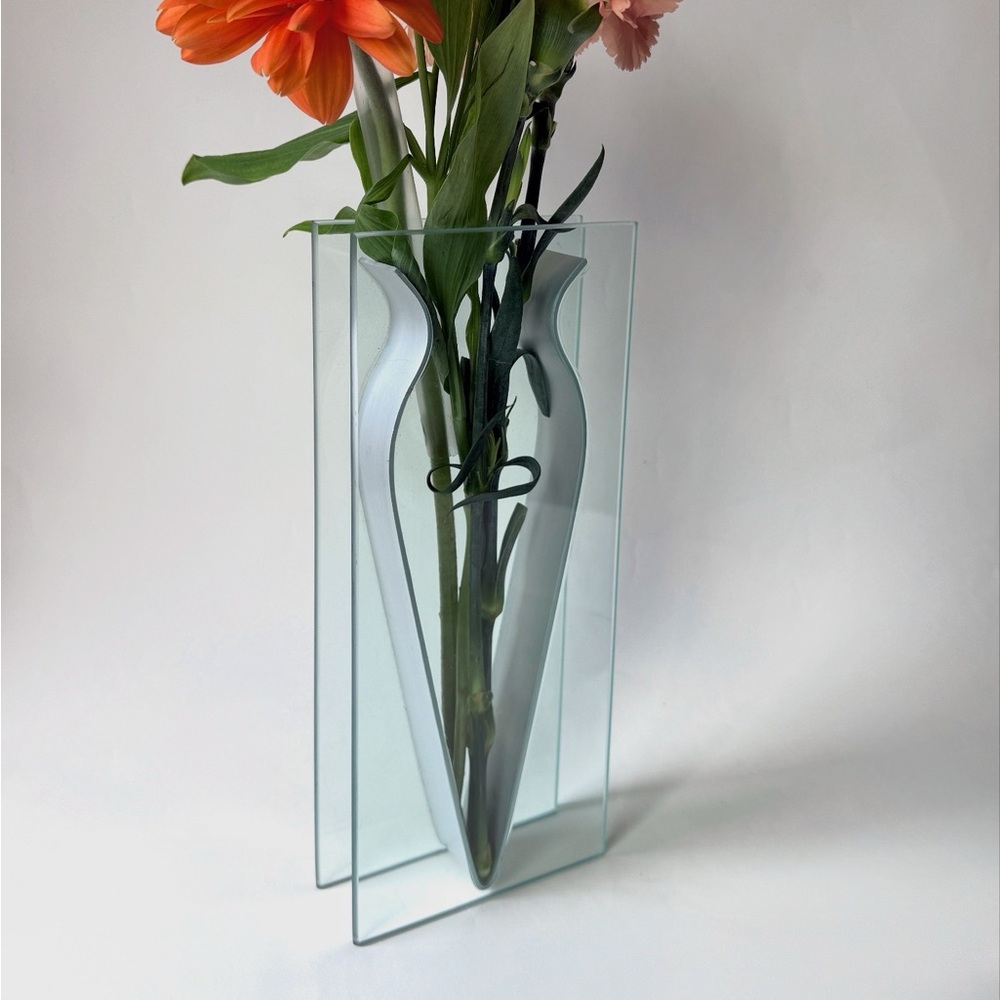 modern art glass and metal vase